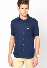 Flying Machine Navy Blue Solids Casual Shirt