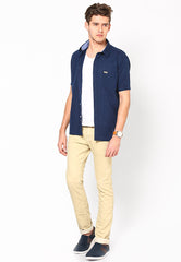 Flying Machine Navy Blue Solids Casual Shirt