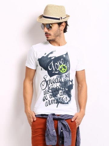 HRX Men White Printed T-shirt