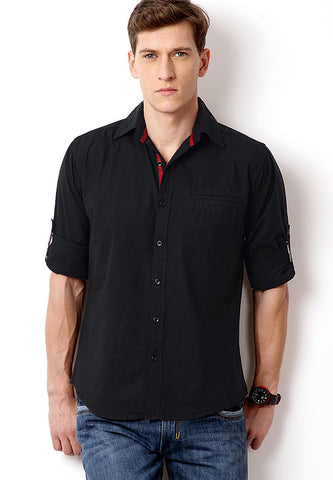 Hanburry Black Roll Up Sleeve Casual Shirt