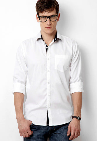 Hanburry White Long Sleeve Roll Up Shirt