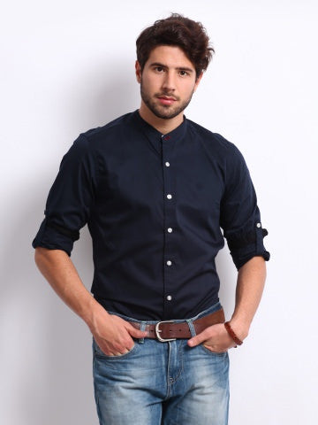 Roadster Men Navy Romain Twill Shelby Slim Fit Casual Shirt