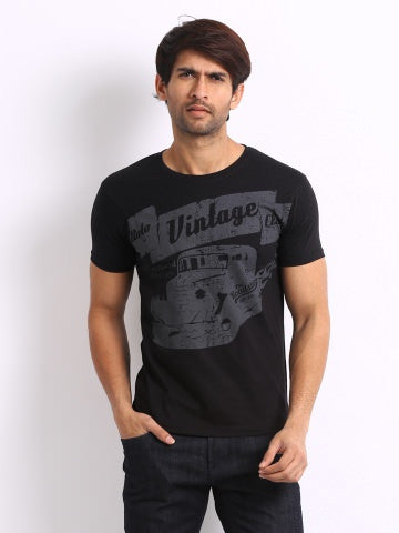 Roadster Men Black Printed T-shirt