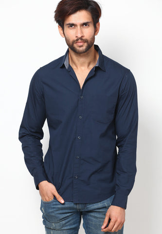 United Colors of Benetton Navy Blue Poplin Shirt Solid Casual Shirt