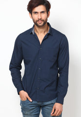 United Colors of Benetton Navy Blue Poplin Shirt Solid Casual Shirt