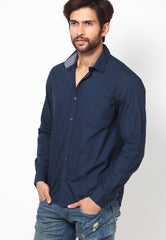 United Colors of Benetton Navy Blue Poplin Shirt Solid Casual Shirt